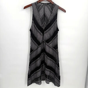Oh La La Black Gray Chevron Mesh Knit Long Duster Vest Cardigan Women’s